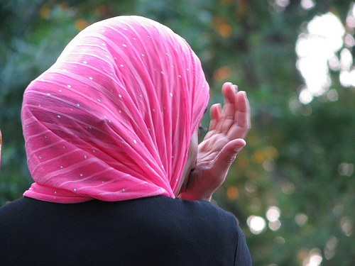 Muslim Woman in Pink Headress (Hijab)