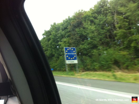 Here's the sign telling us we were about to cross the border into Denmark. Worst picture ever!