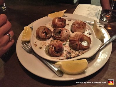 Check it out, yo: Escargot on NE Mississippi. They say never to cut the snails in half before eating them. Now I understand why. *Shudder*